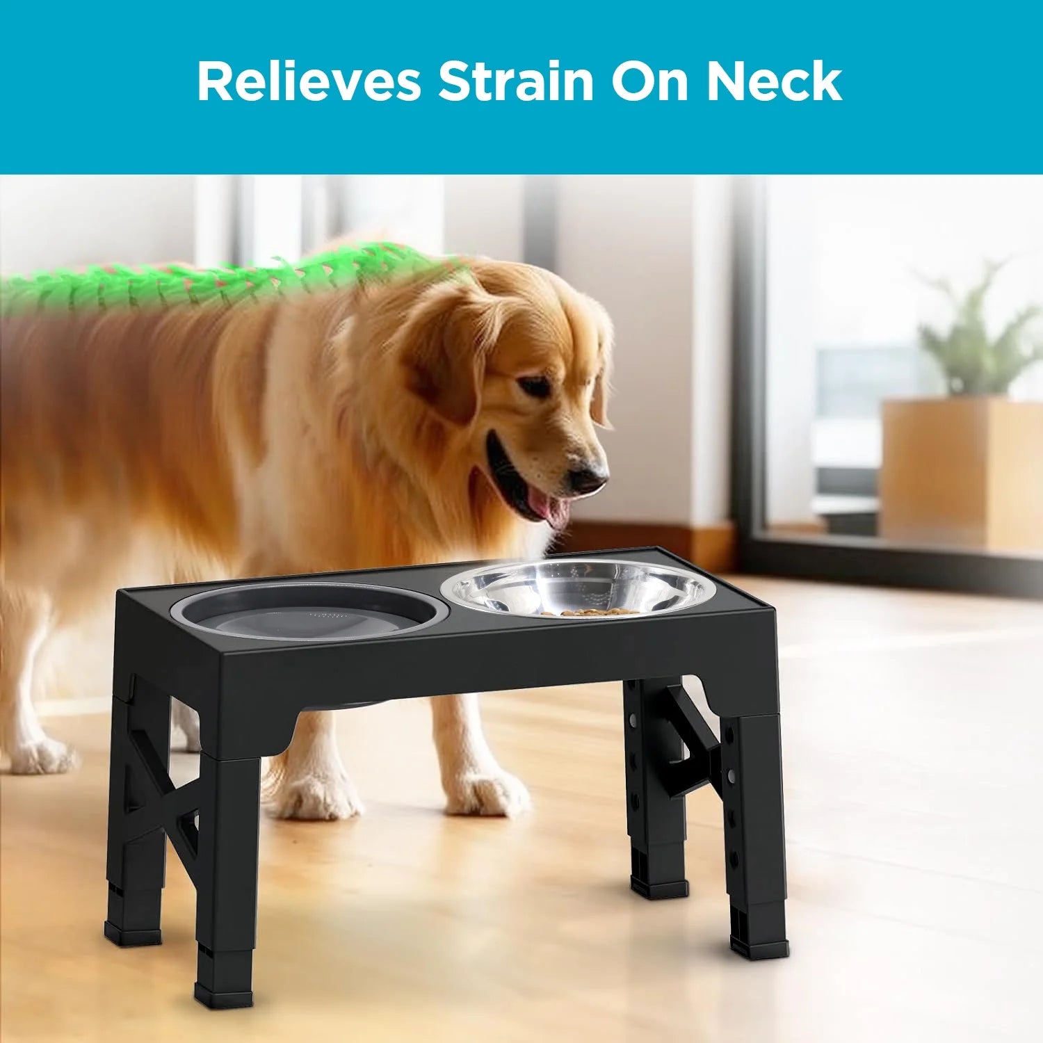Elevated Dog Bowls,  5 Adjustable Heights Raised Dog Bowl Stand with 1 Stainless Steel Food & Dog Water Bowl, Dog Bowls for Large Dogs& Cats (Black)