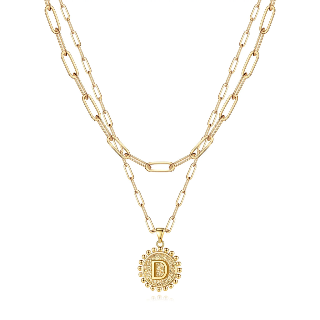Gold Initial Necklaces for Women Layering Paperclip Link Coin Necklaces Gift for Women