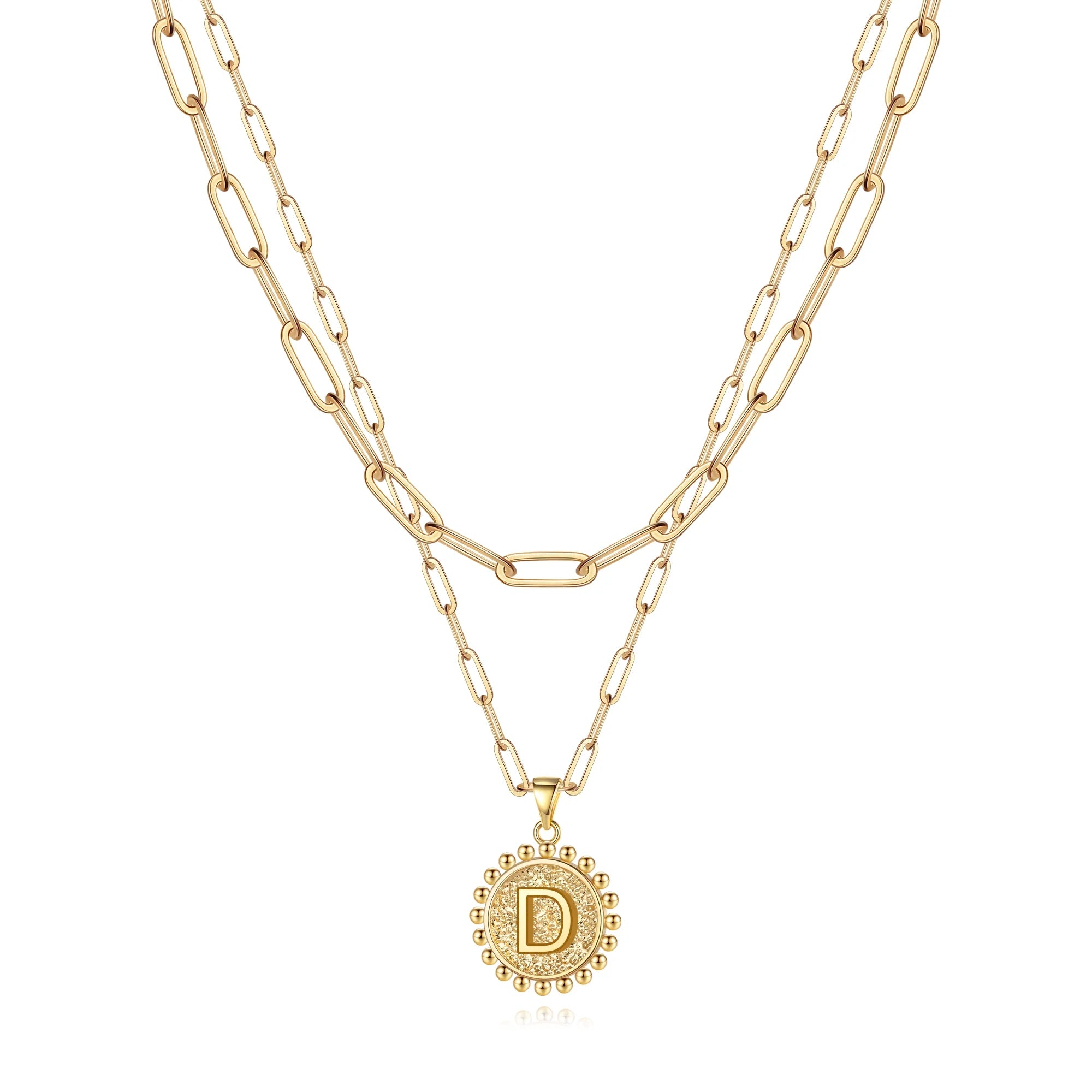Gold Initial Necklaces for Women Layering Paperclip Link Coin Necklaces Gift for Women