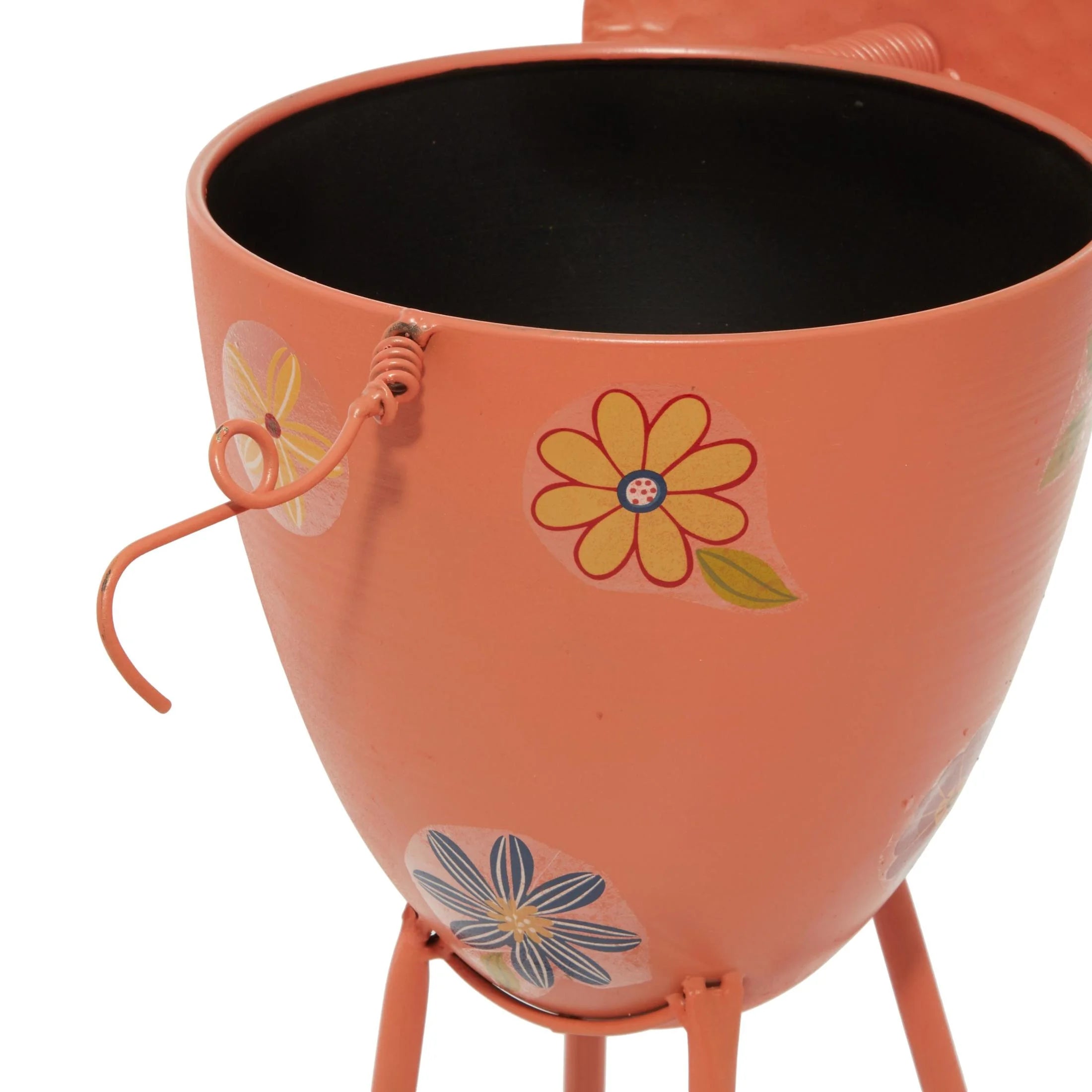 8" X 16" Pink Metal Pig Planter with Floral Accents