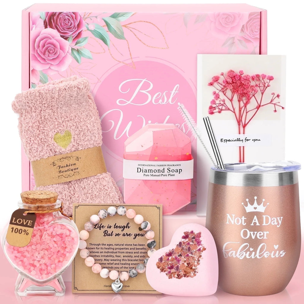 Gift Baskets Set for Women, 10 Pack Bath and Body Set for Christmas Holiday Birthday Gift, Pink