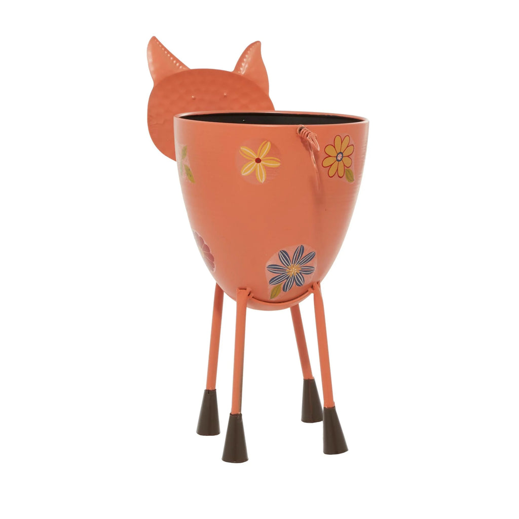 8" X 16" Pink Metal Pig Planter with Floral Accents