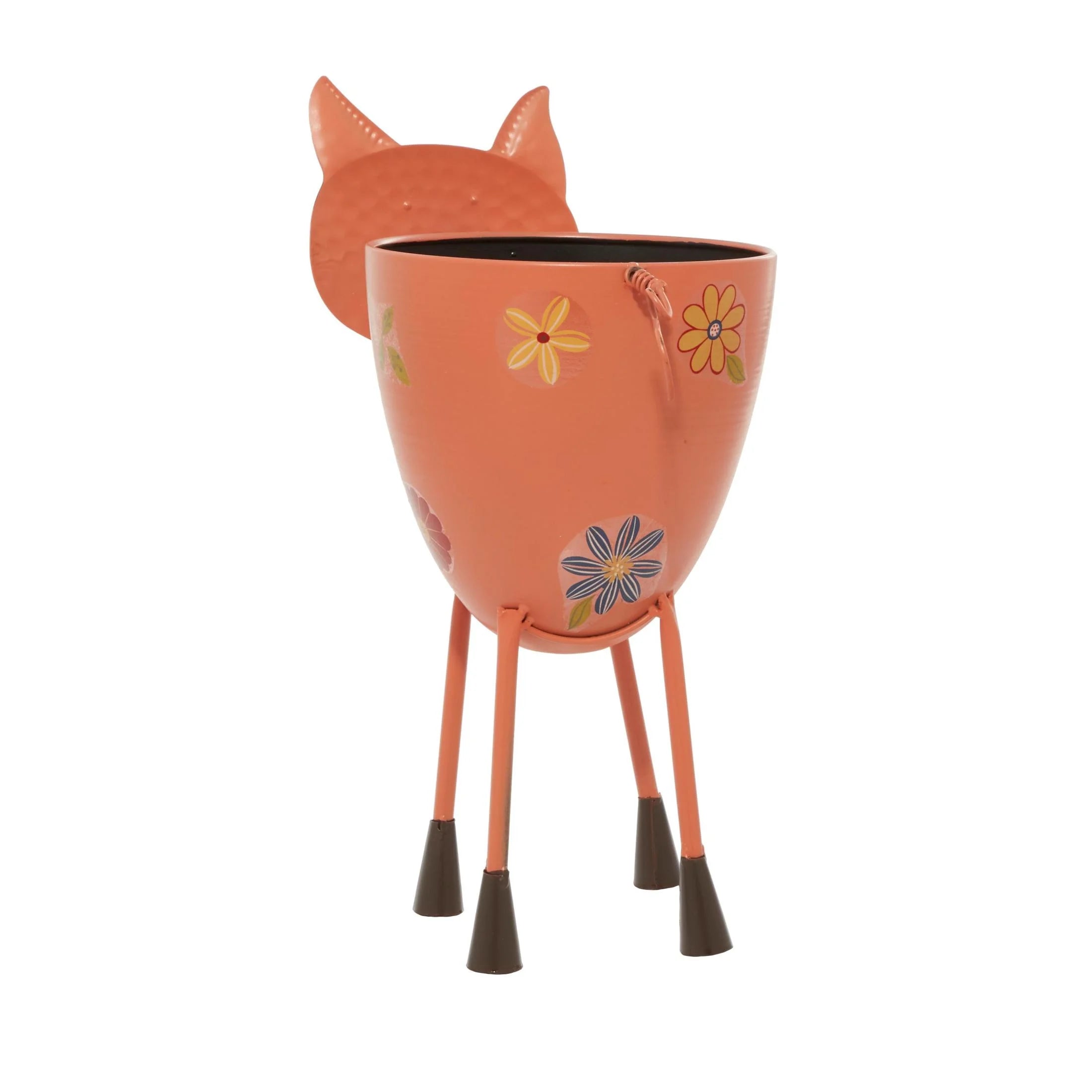 8" X 16" Pink Metal Pig Planter with Floral Accents