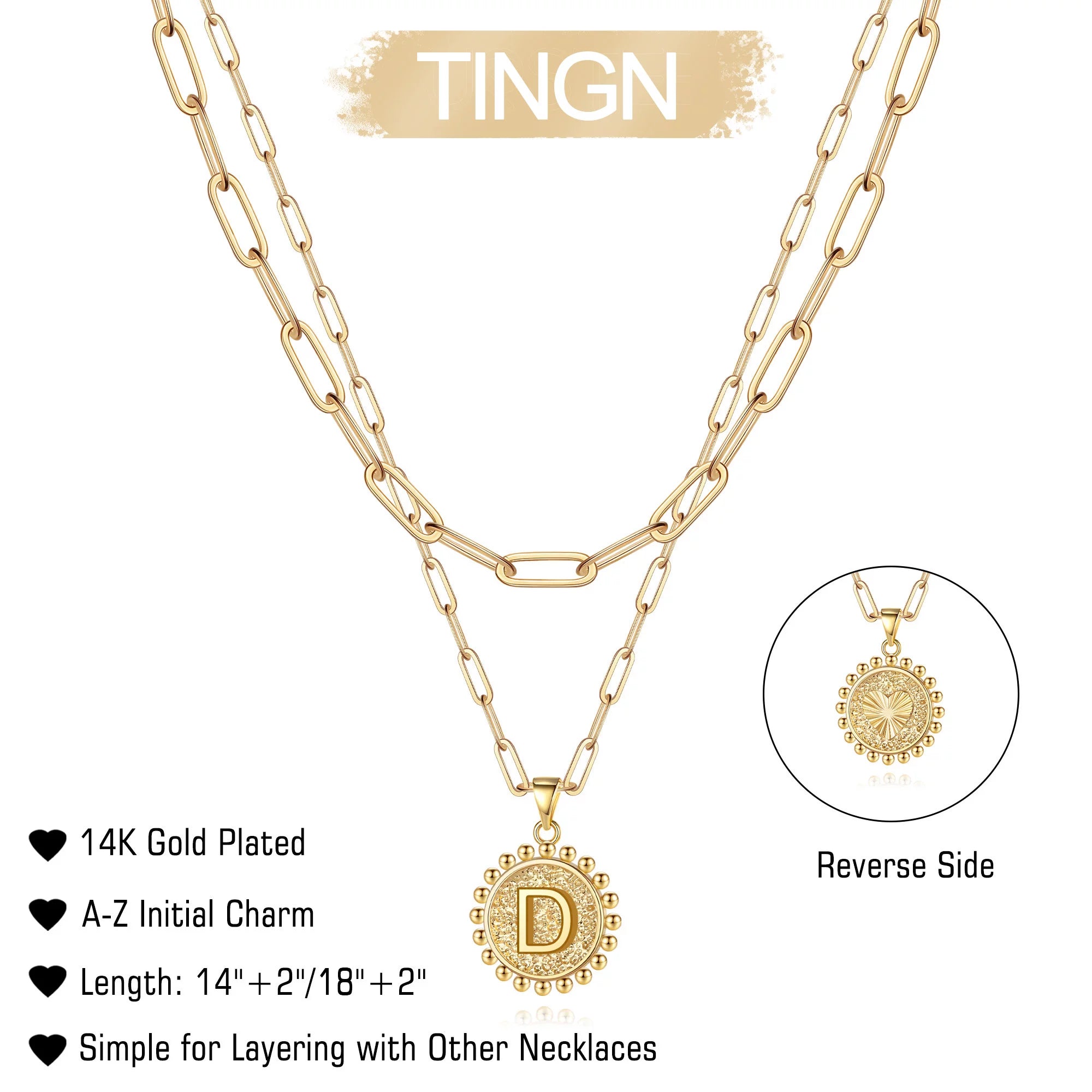 Gold Initial Necklaces for Women Layering Paperclip Link Coin Necklaces Gift for Women